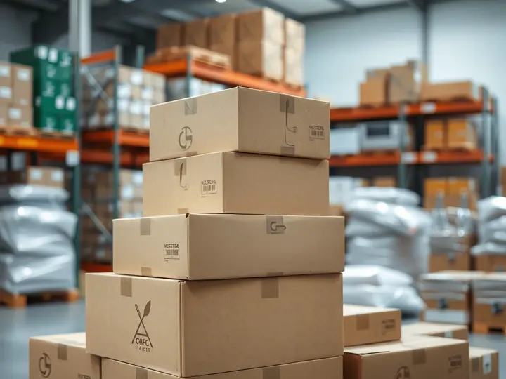 完成合规认证的医疗设备包装成品堆放在仓库